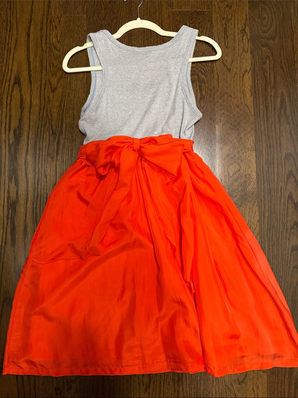 Sleeveless Gray Top with Bright Orange Skirt Dress